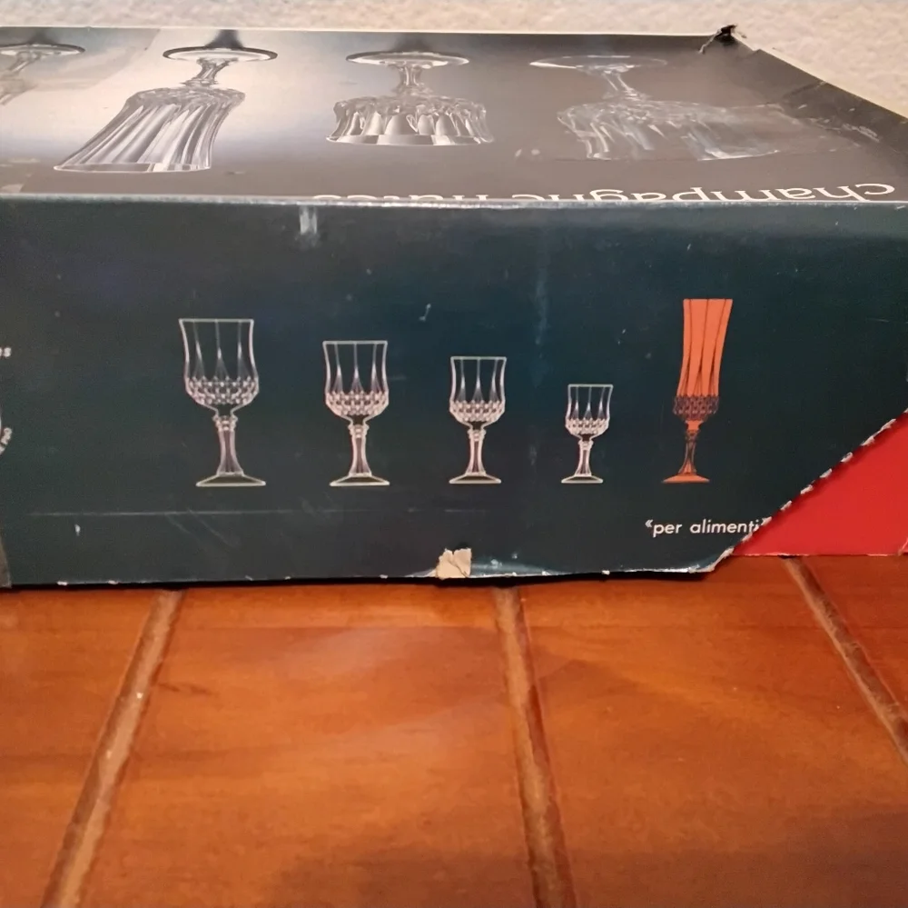 Vintage Cristal d'Arques 6 Longchamp Champagne Flutes French Diamond Cut Crystal